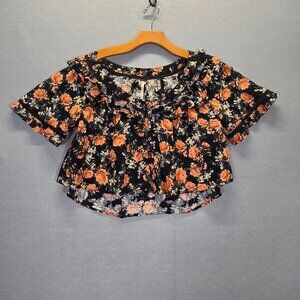 Free People Unreal Love Ruffle Collar Short Sleeve Floral Top Size XS